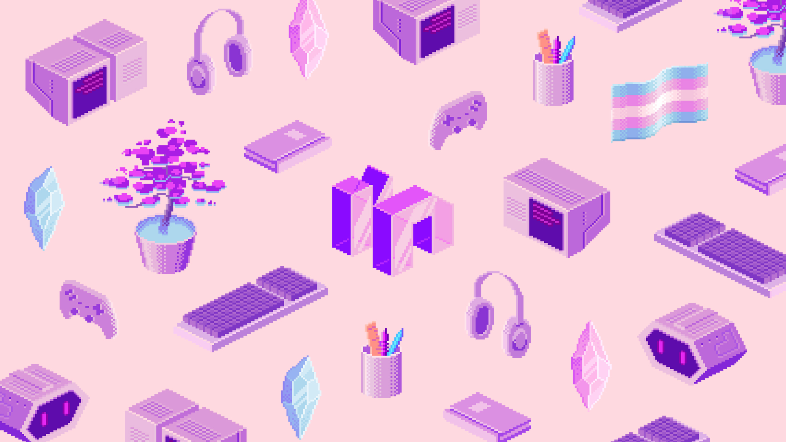 http://eepurl.com/giPpy1 Bannière décorative de roxane nadeau comportant son logo et plusieurs objets électroniques ou du milieu des communications en pixel art